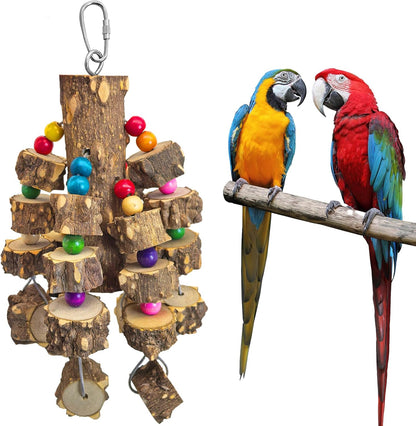 PINVNBY Large Bird Parrot Toys, Natural Wooden Blocks Chew Toy, Durable Cage Bite for African Grey
