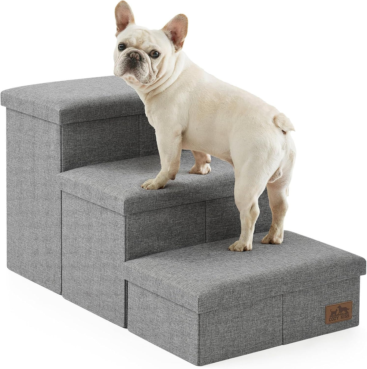 Dog Stairs with Storage, 3-Step Wider Sturdy Dog Steps for Small/Medium/Large Dogs and Older Cats