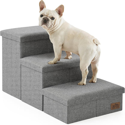 Dog Stairs with Storage, 3-Step Wider Sturdy Dog Steps for Small/Medium/Large Dogs and Older Cats
