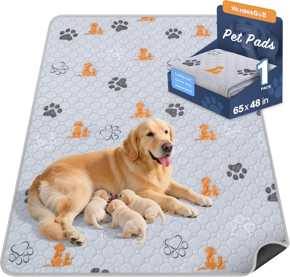 Washable Pee Pads for Dogs, 1 Pack Absorbent Reusable Training Dog Pads Pet Puppy Pads, Non-Slip