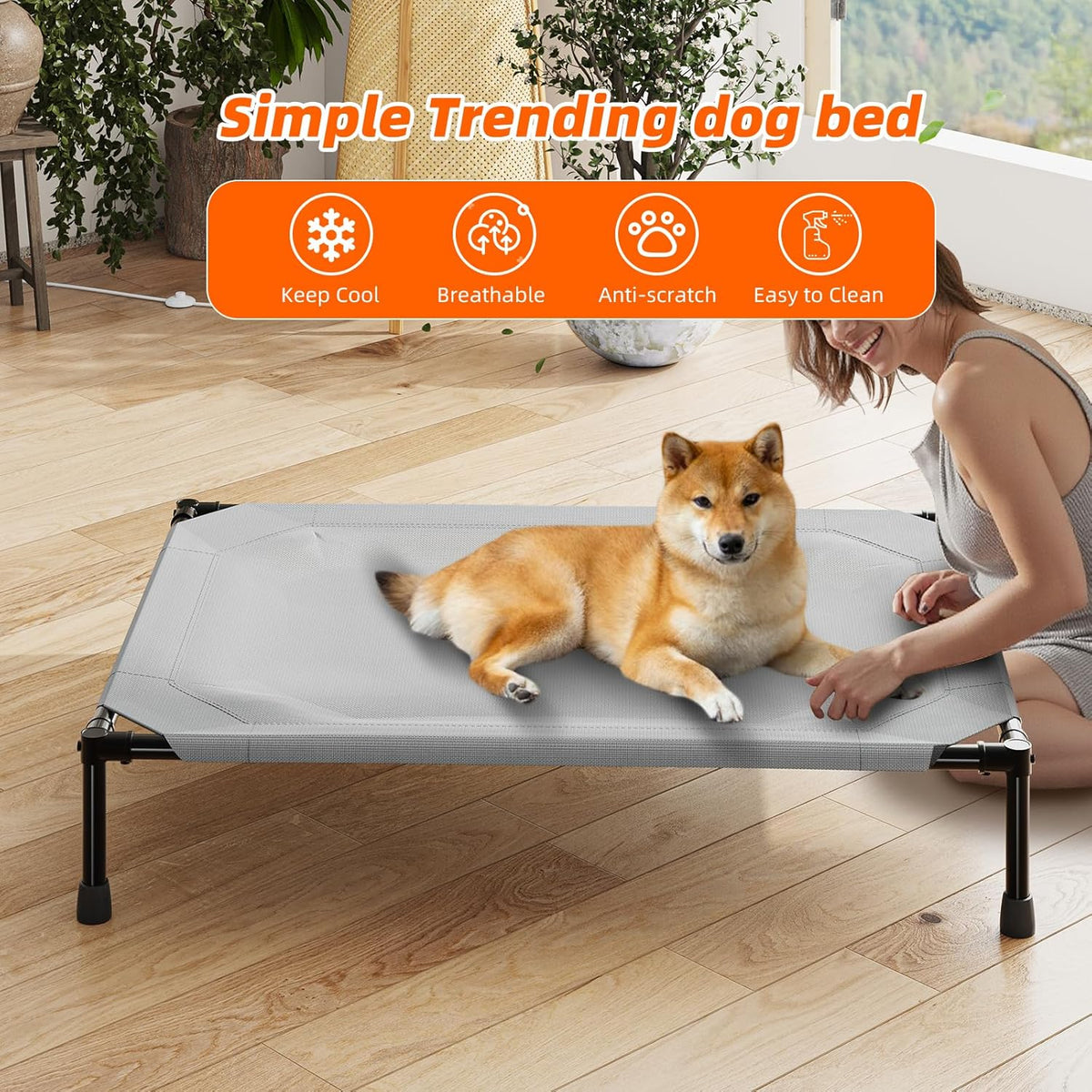 Simple Trending Raised Bed for Large Dog, Waterproof L Pet Cot, Breathable Big Bed Load 300lb