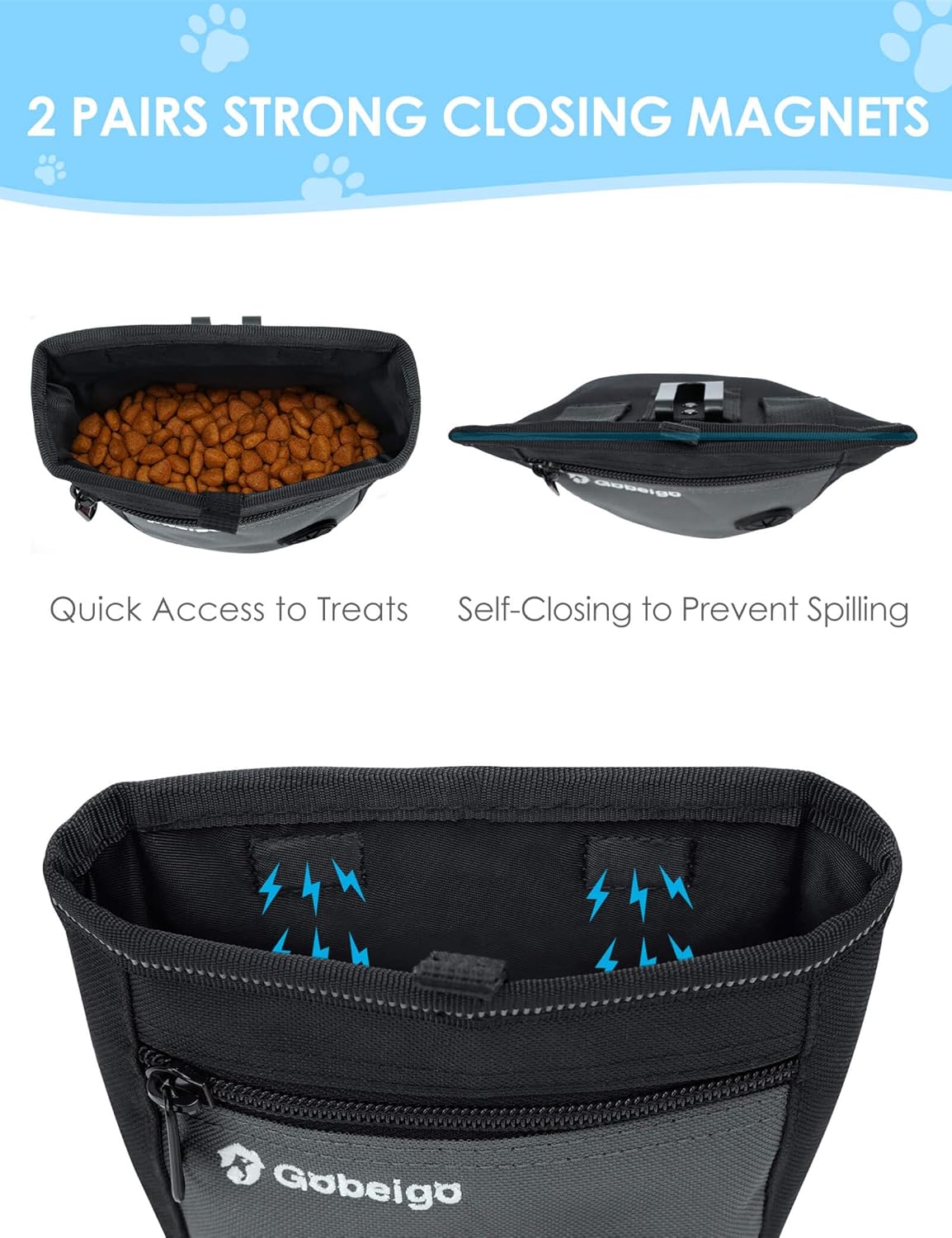 Gobeigo Dog Treat Pouch and Training Clicker, Upgrade Two Magnetic Closure to Prevent Spills, 2 Cup