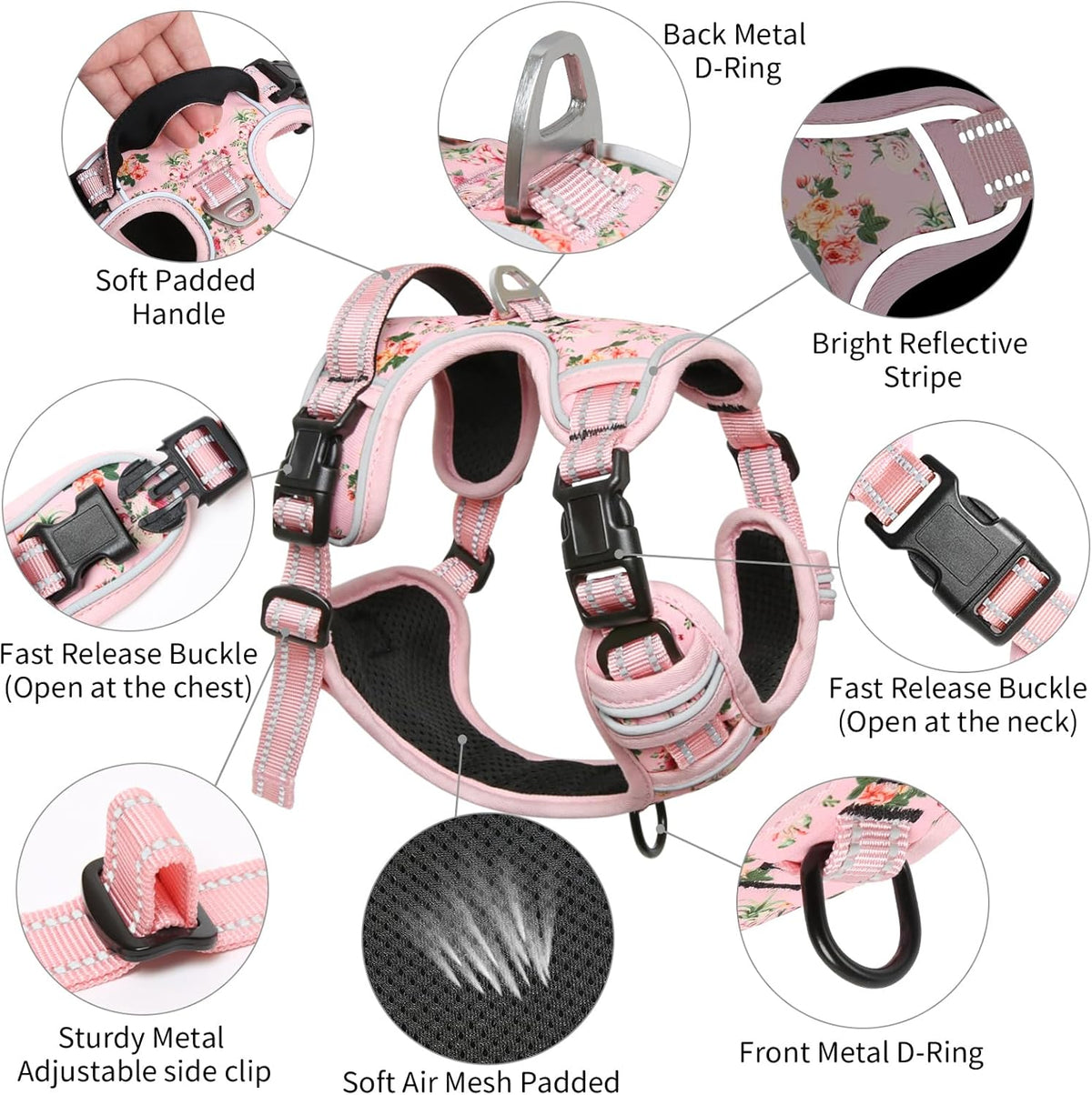 Timos Dog Harness, No-Pull Pet Harness with 2 Leash Clips, Adjustable Soft Padded Dog Vest