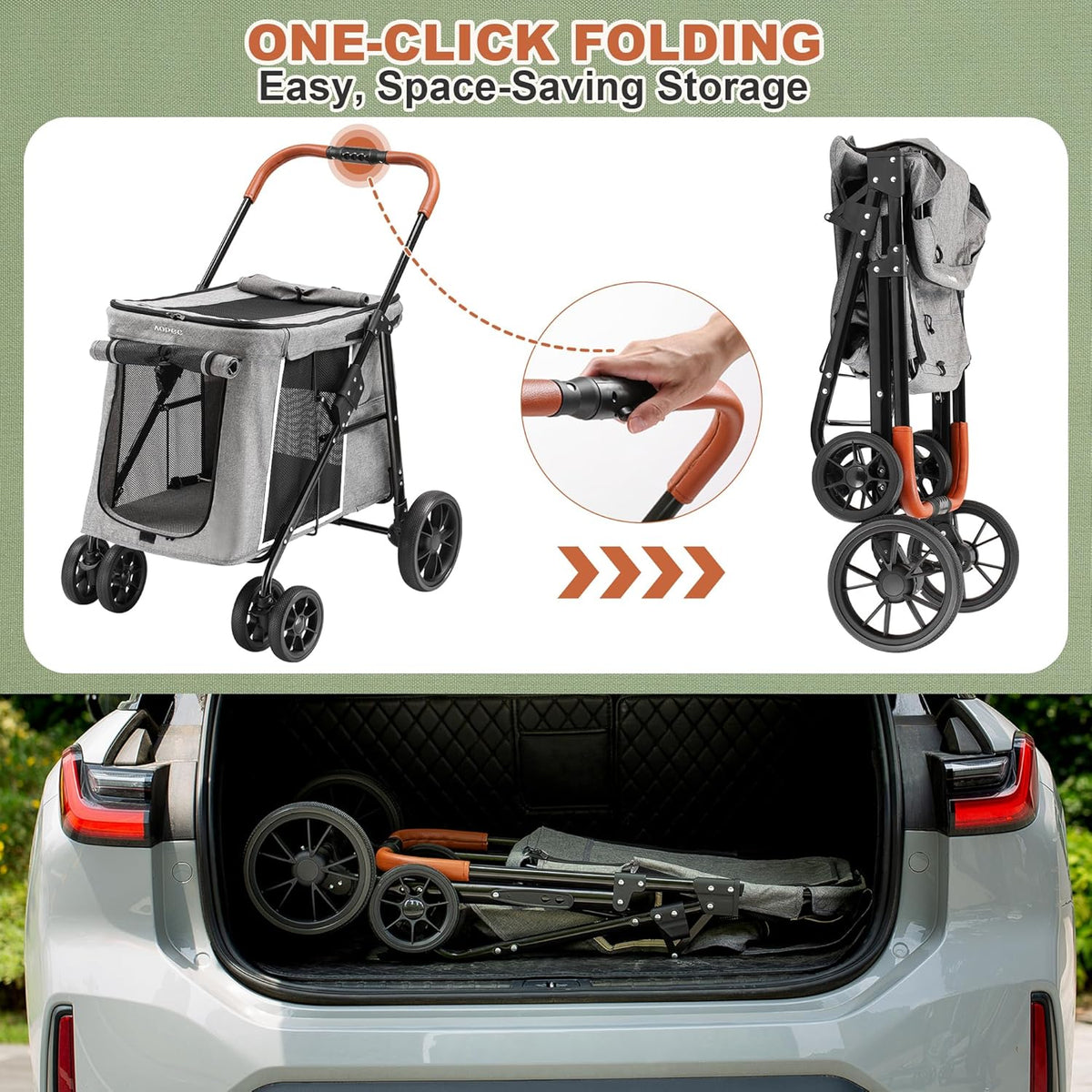 Medium Dog Stroller, Dual Entry One-Touch Folding,Small and Medium Pet Stroller,360° Rotating Front