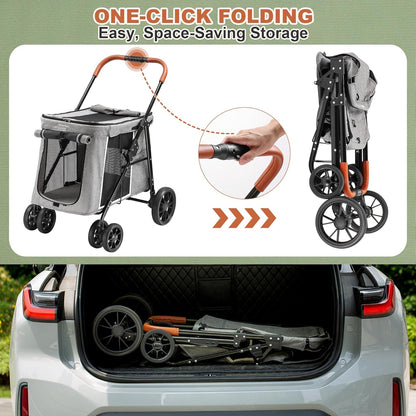 Medium Dog Stroller, Dual Entry One-Touch Folding,Small and Medium Pet Stroller,360° Rotating Front