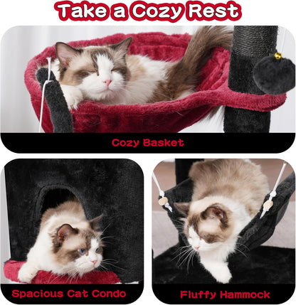 Gothic Cat Tree, Cat Tower for Large Cats with 2 Big Platforms, 2 Baskets, condo and Toys, 63" Cat
