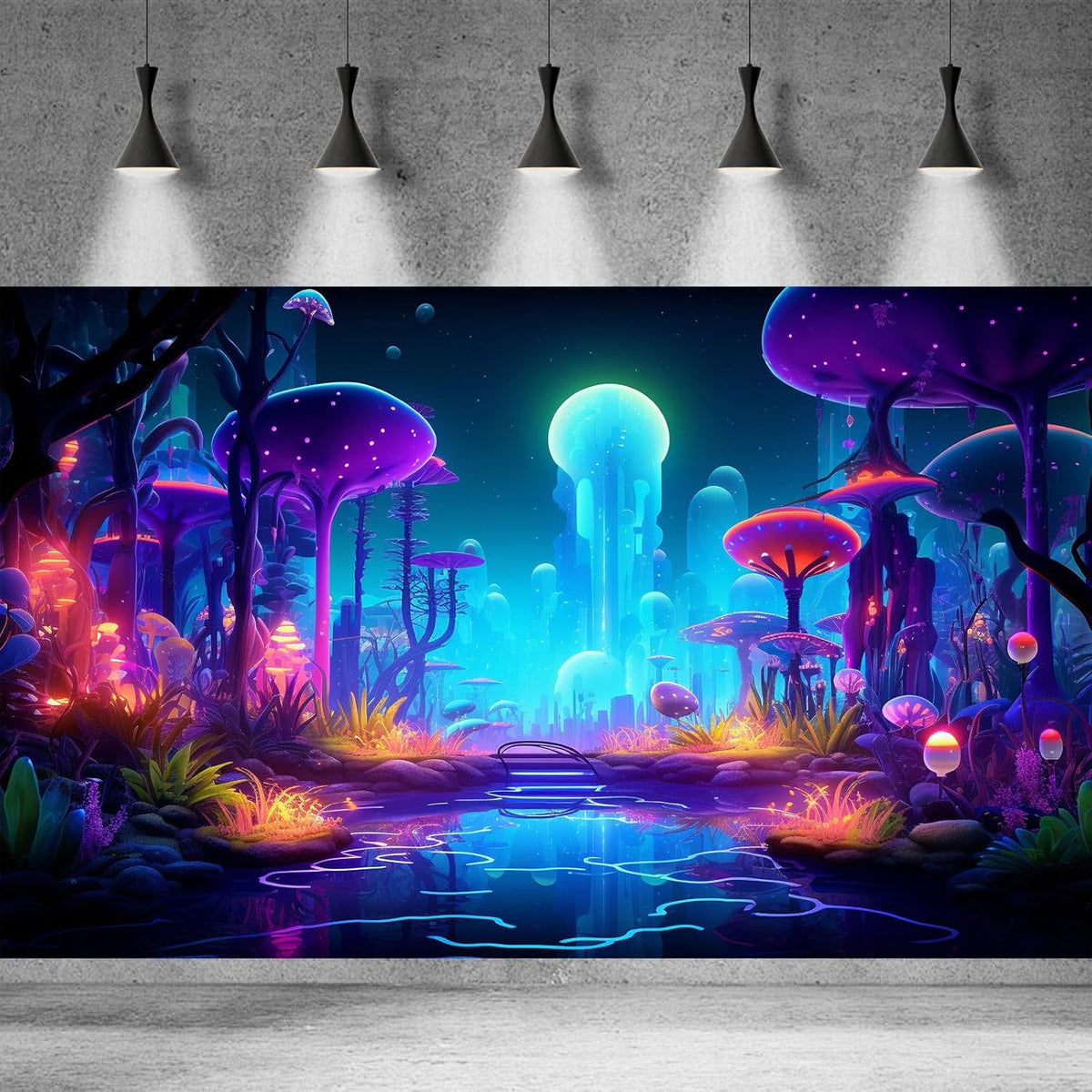Fantasy Forest Aquarium Background Mysterious Plants Abstract Mushrooms Cartoon Style Forest