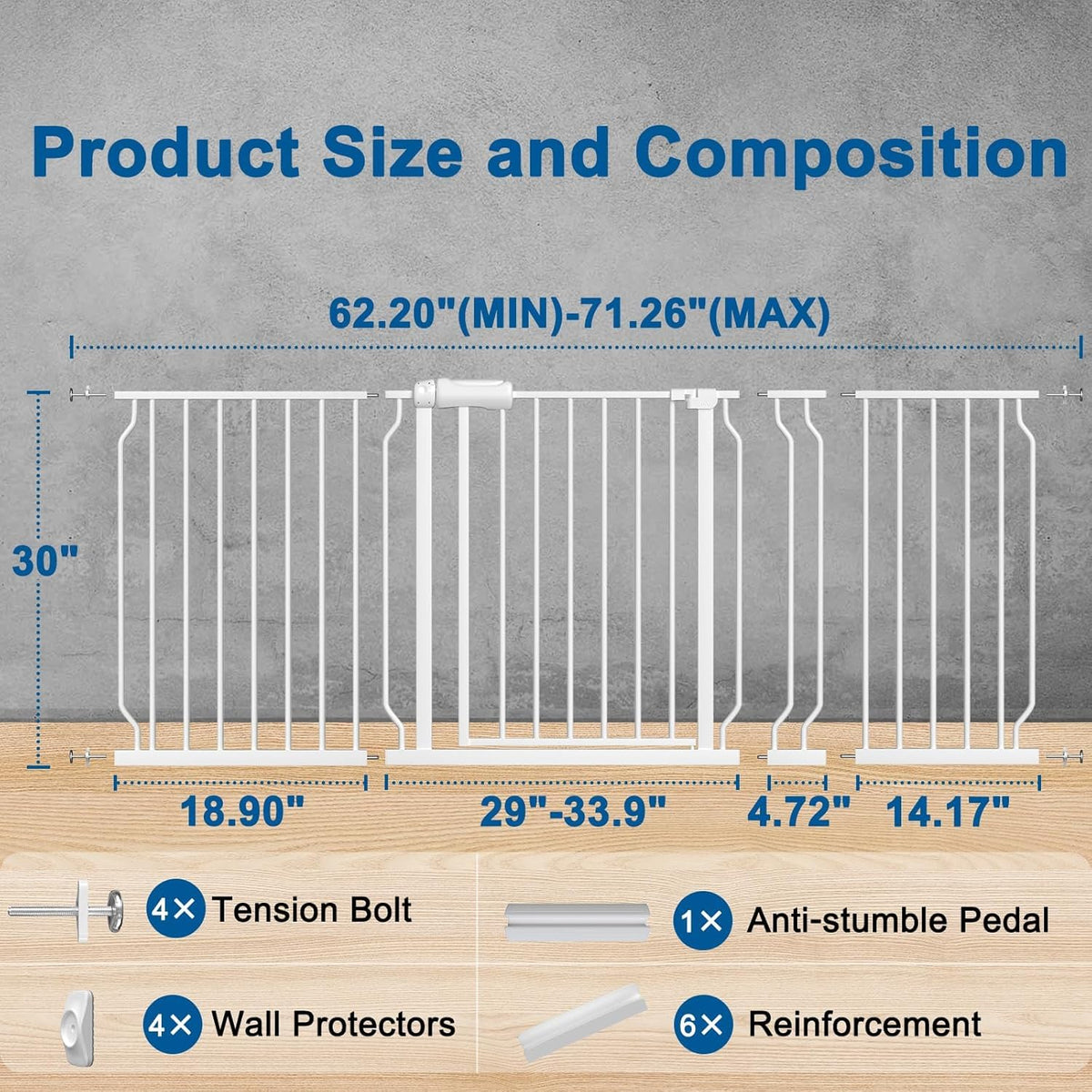 ALLAIBB Extra Wide Pressure Mounted Baby Gate Walk Through Child Kids Safety Toddler Tension White