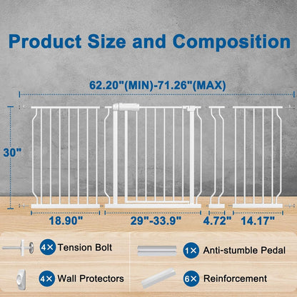 ALLAIBB Extra Wide Pressure Mounted Baby Gate Walk Through Child Kids Safety Toddler Tension White