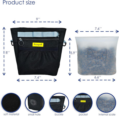 Dog Treat Pouch with Magnetic Closure 4-Cup Silicone Bag Fanny Pack Holder with Clicker 4 Ways to