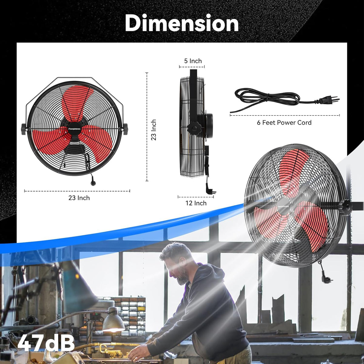 4580 CFM 18 inch High Velocity Wall Mounted Fan, 3-Speed Metal Fan with Sealed Motor, 360 Degree