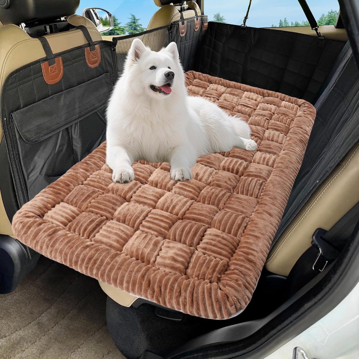 Dog Car Bed Mat, Non-Slip Backseat Extender Pet Blanket, Plaid Dog Bed for SUVs, Sedans & Trucks