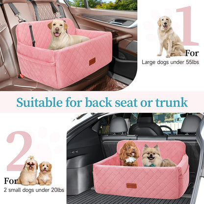 Dog Car Seat for Medium/Large Dogs, Pet Booster Seat for Under 55 lbs or 2 Small Dogs, Detachable &
