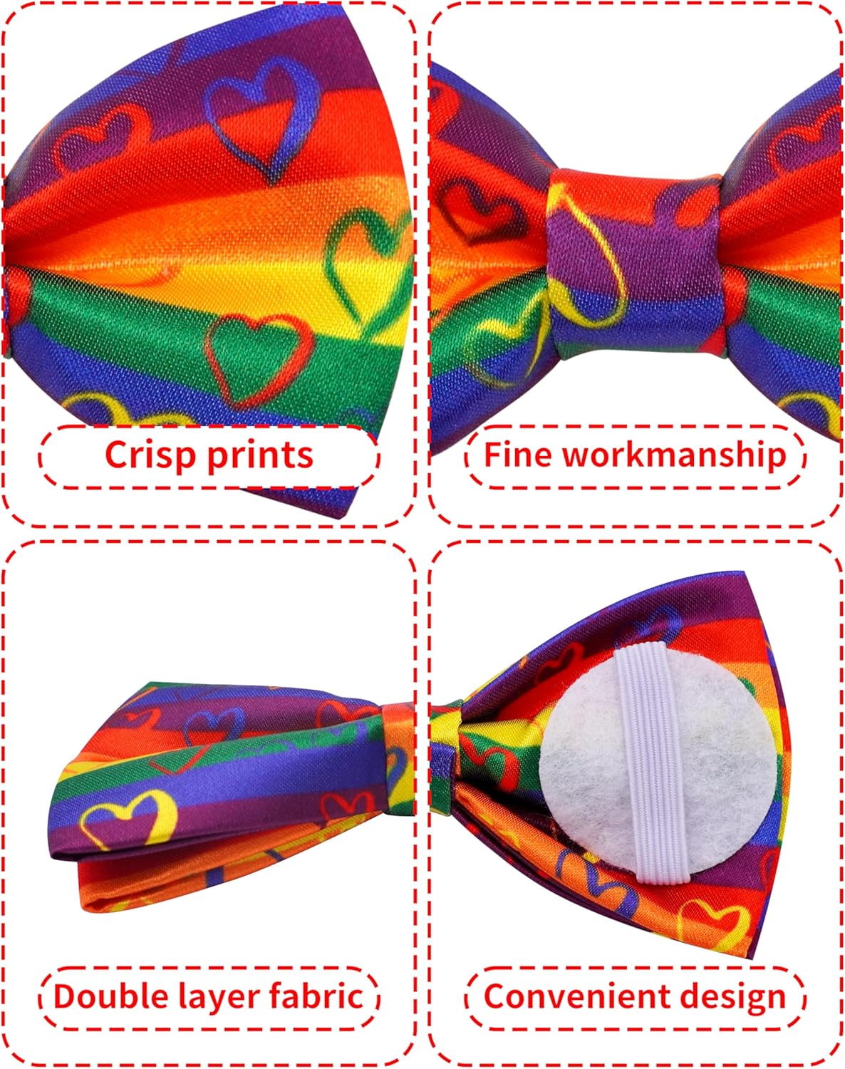 PET SHOW 10 Pack Pride Month Big Dog Bow Ties for Large Medium Dogs Sliding Collar Attachments