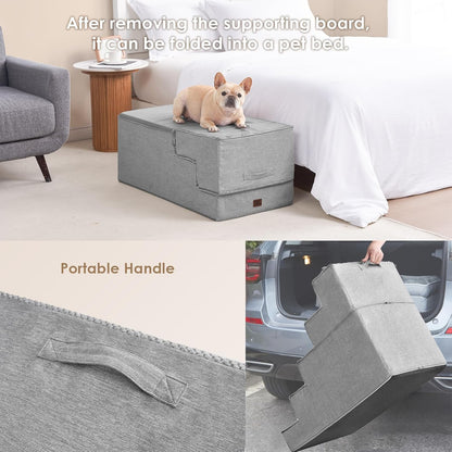 EHEYCIGA Dog Stairs for High Bed 25" H, 5-Step Extra Wide Dog Steps for Bed, Pet Steps for Small
