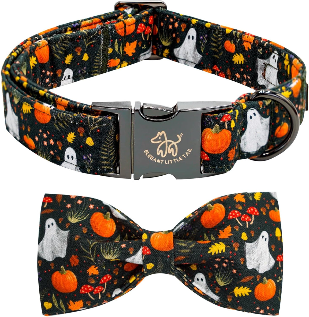 Elegant little tail Fall Dog Collars, Ghosts Pumpkin Print Halloween Pet Collar Puppy Male Cotton