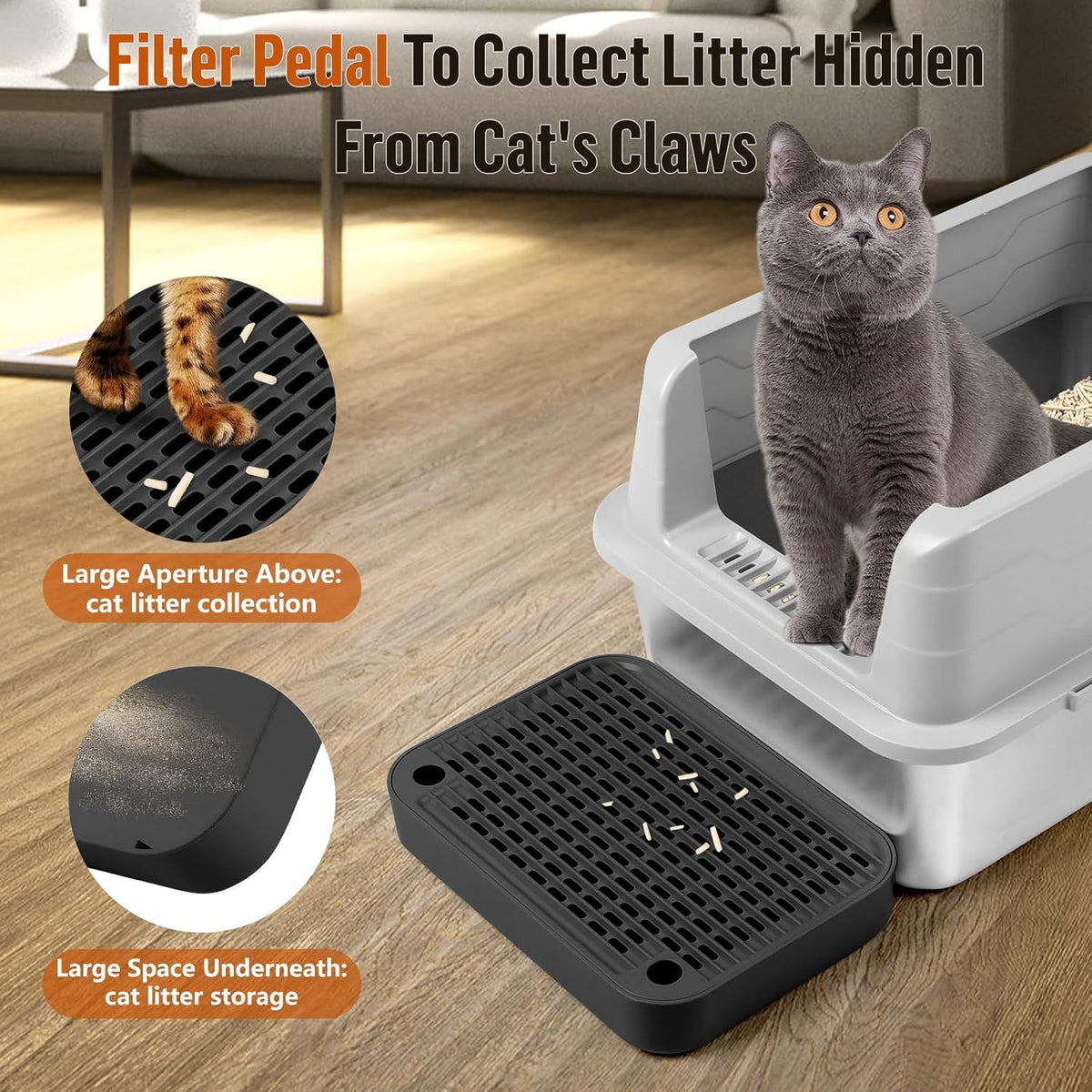 Cat Litter Box Ramp Mat with Filter Function, Cat Step Pedal Stool for Self-Cleaning Litter Box