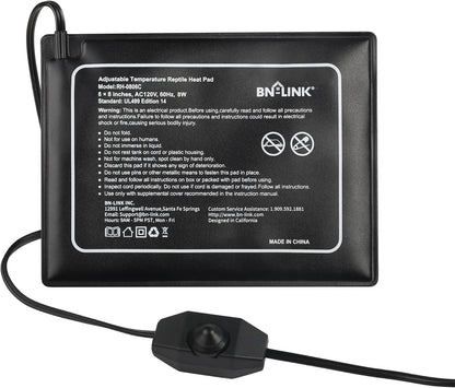 BN-LINK Reptile Heating Pad 6"X8" with Adjust Knob, Adjustable Temperature Under Tank Heater for