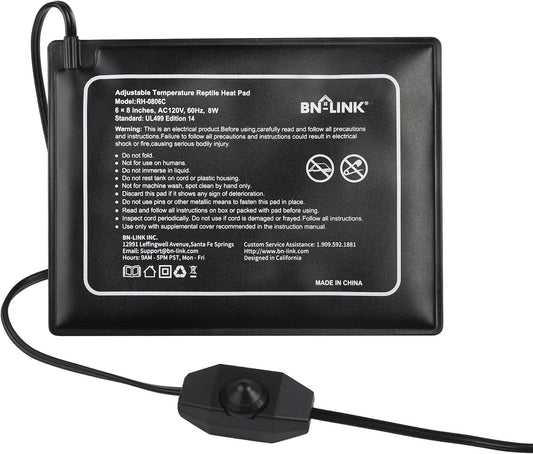 BN-LINK Reptile Heating Pad 6"X8" with Adjust Knob, Adjustable Temperature Under Tank Heater for
