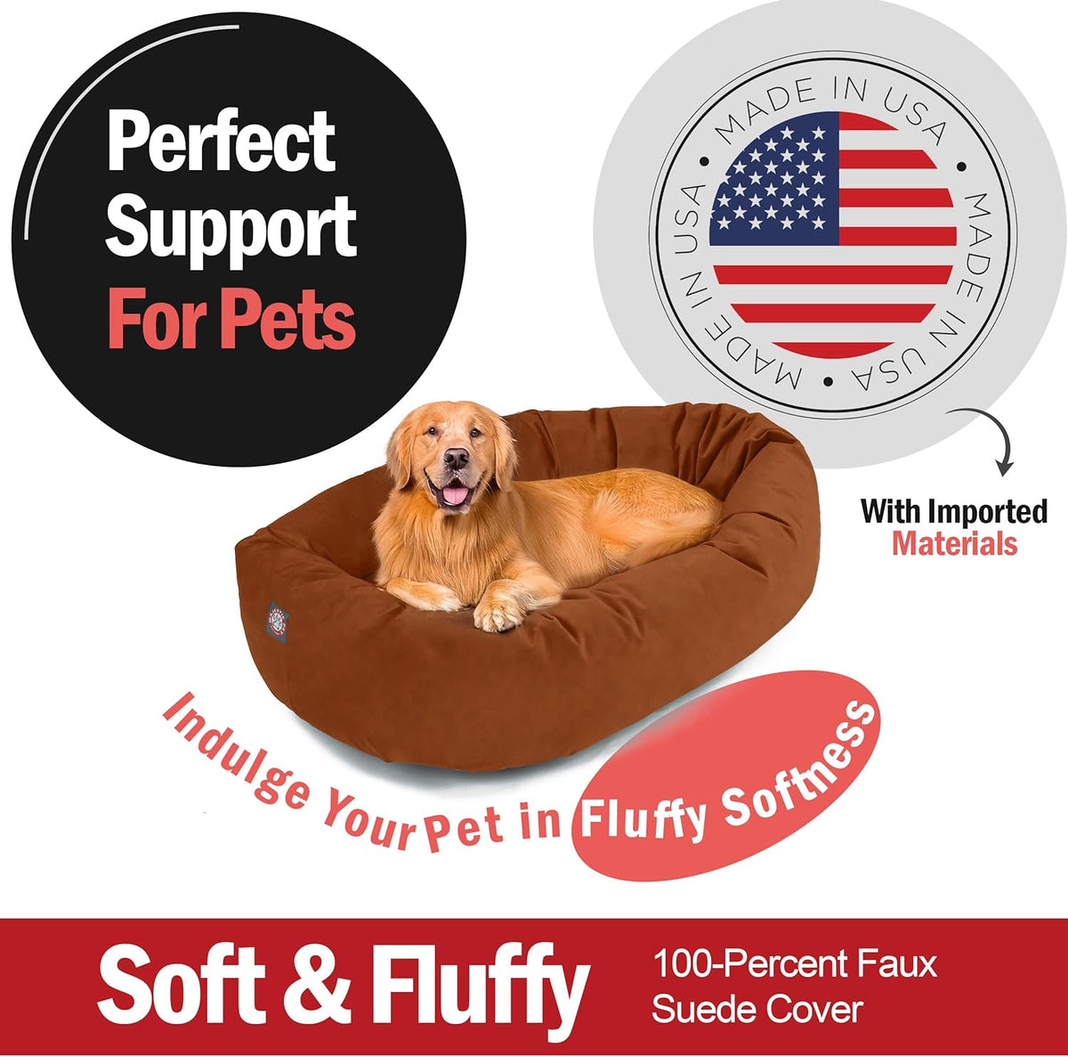 Majestic Pet 40 Inch Suede Calming Dog Bed Washable 40x29x9 (Inch) – Cozy Soft Round Donut Dog Bed