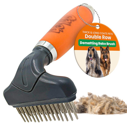 GoPets Double Row Dematting Rake, Undercoat Grooming Tool for Thick and Long Coat Pets, Ideal for