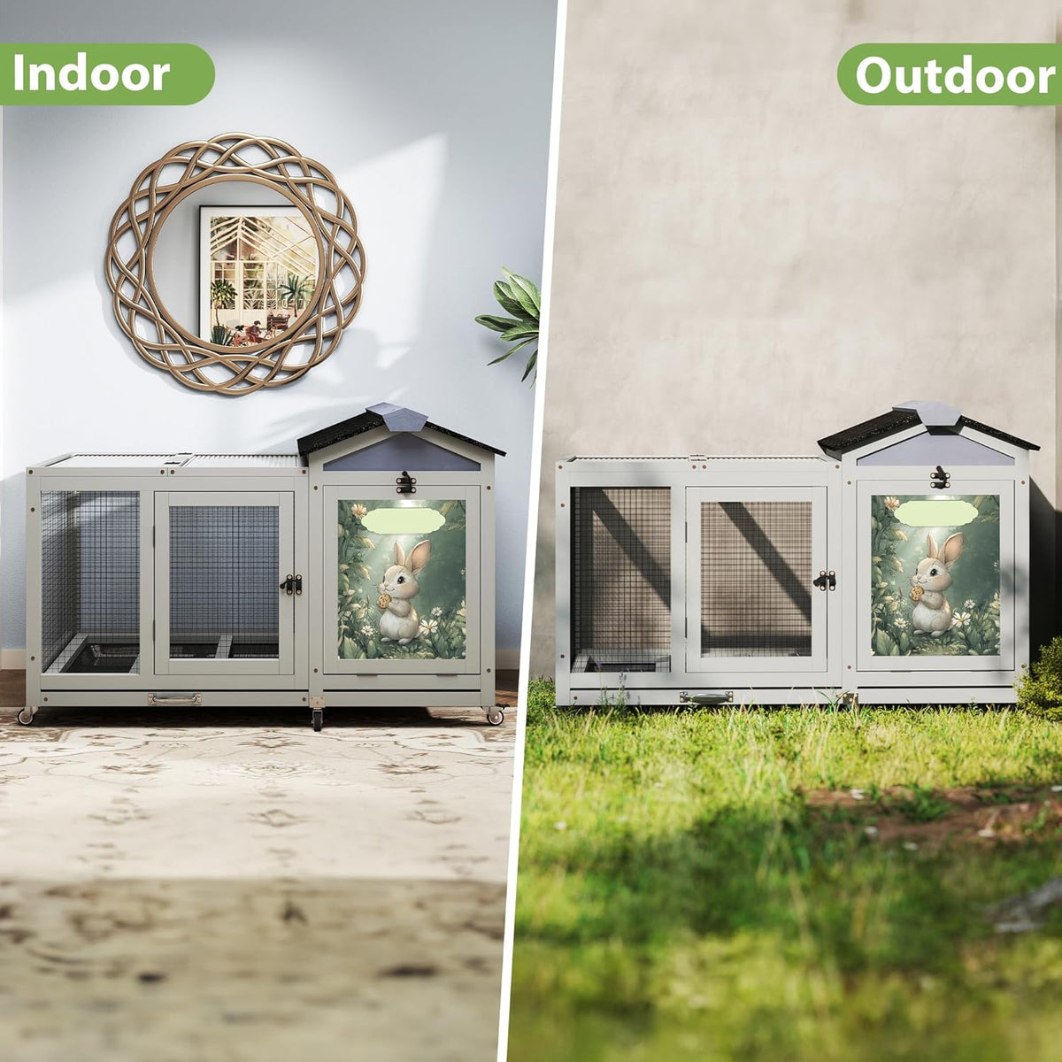 COZIWOW 39inches Assembled Wood Rabbit Hutch Indoor，Wide Space Small Animal Houses with Removable