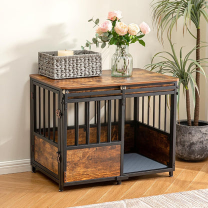 KOOPRO 32 Inch Dog Crate Furniture with Cushion for Large Medium Dogs, Wooden Heavy Duty Dog Kennel