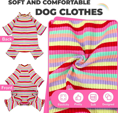 BAEJMJK Striped Dog Pajamas Stretchy Cute Four-Legged Boy Girl Dog Clothes with Sleeves Comfortable