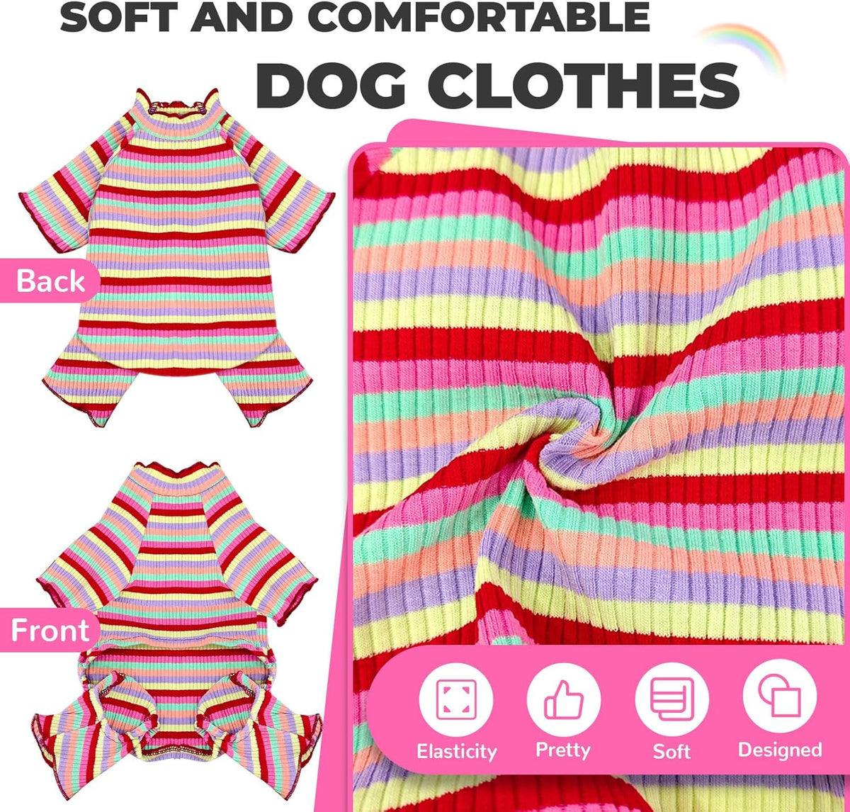 BAEJMJK Striped Dog Pajamas Stretchy Cute Four-Legged Boy Girl Dog Clothes with Sleeves Comfortable