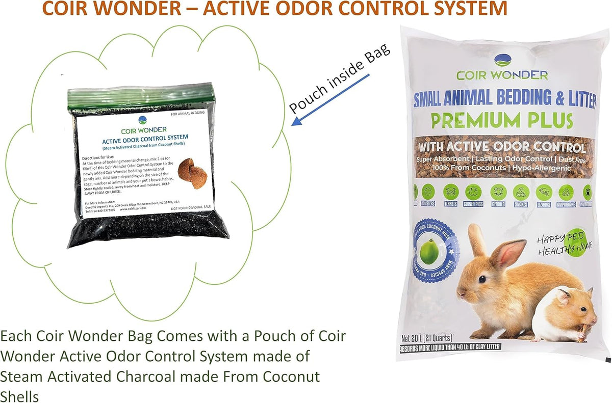 Small Animal Bedding – 20 Liter – Natural Coco Chip Substrate with Activated Charcoal Odor Control