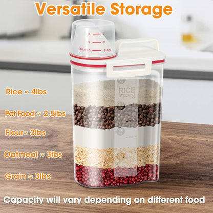 TBMax 2 Pack Rice Storage Containers 4 Lbs, Small Rice Dispenser with Measuring Cup, Cereal