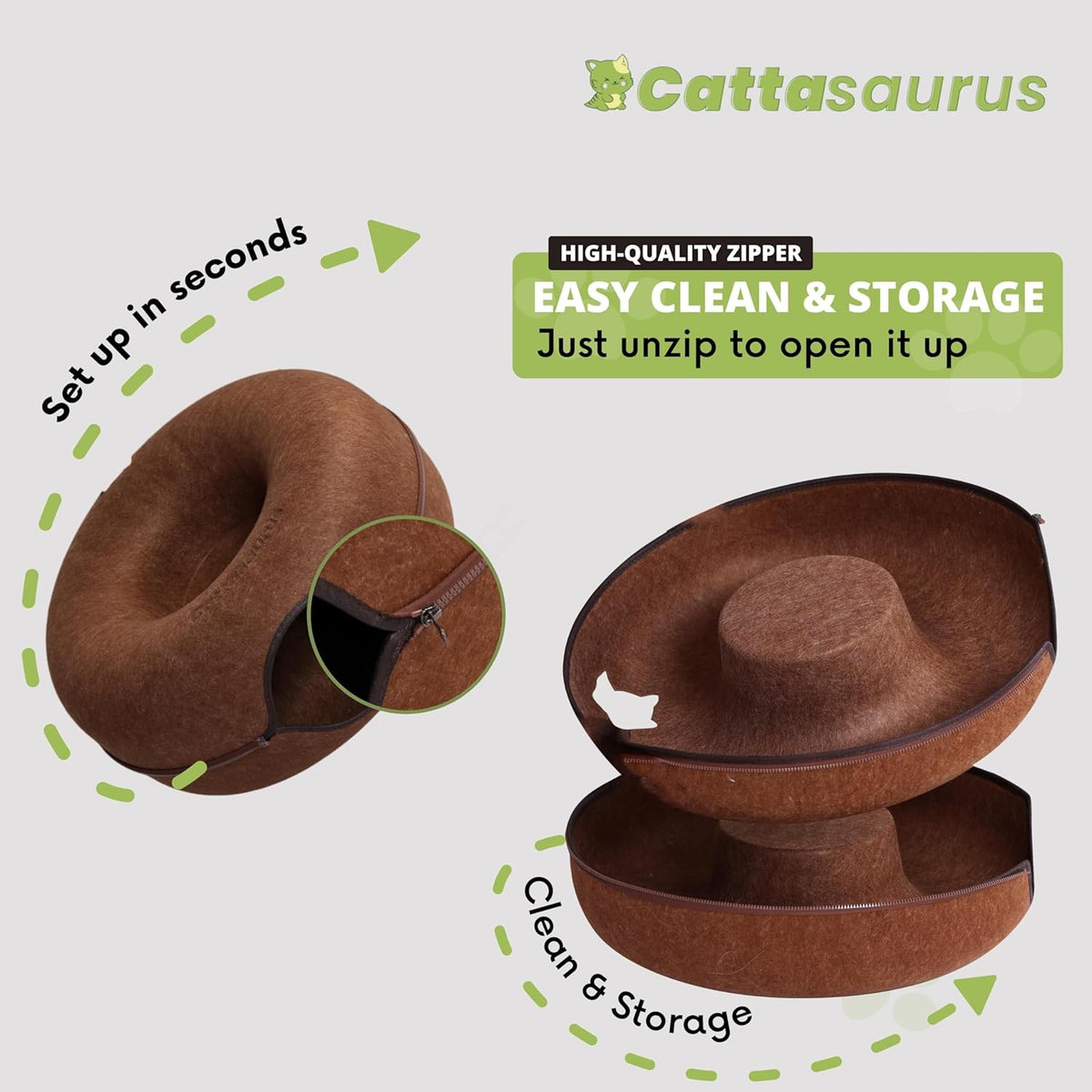 Cattasaurus Peekaboo Cat Cave for Multiple & Large Cats Up to 30-45 Lbs, Scratch Detachable &