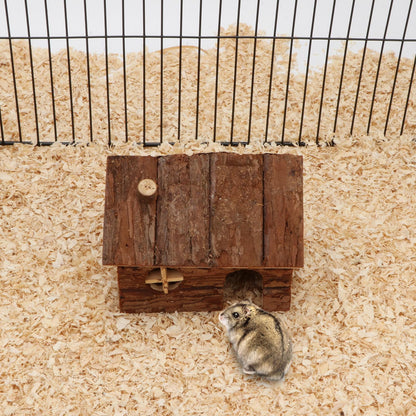 Hypeety Natural Wooden Hamster House Cage Small Animals House with Chimney for Pet Rats Gerbil