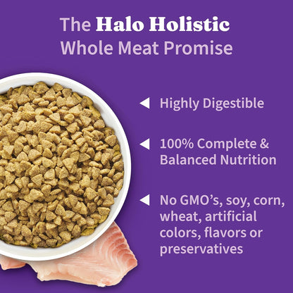 Halo Holistic Cat Food Wild Caught Salmon & Whitefish Formula, Healthy Grains Dry Cat Food, For