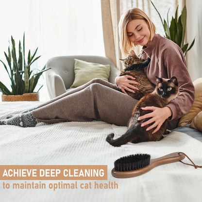 Takavu Boar Bristle Cat Hair Brush, Gentle Grooming Brush with Natural Bristles and Wooden Handle