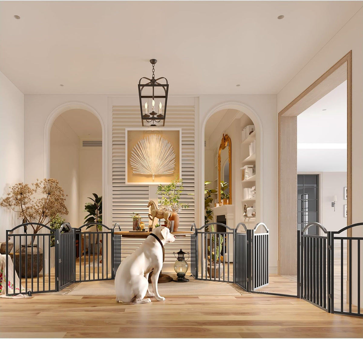 BHG Metal No-Assembly Freestanding Dog Gate with Door Walk Through, Extra Wide 96", Extra Tall 32"