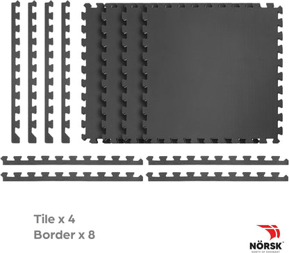 Norsk Multi-Purpose Reversible Floor Mats - EVA Interlocking Foam Tiles (Gray/Black 24 Tiles - 96