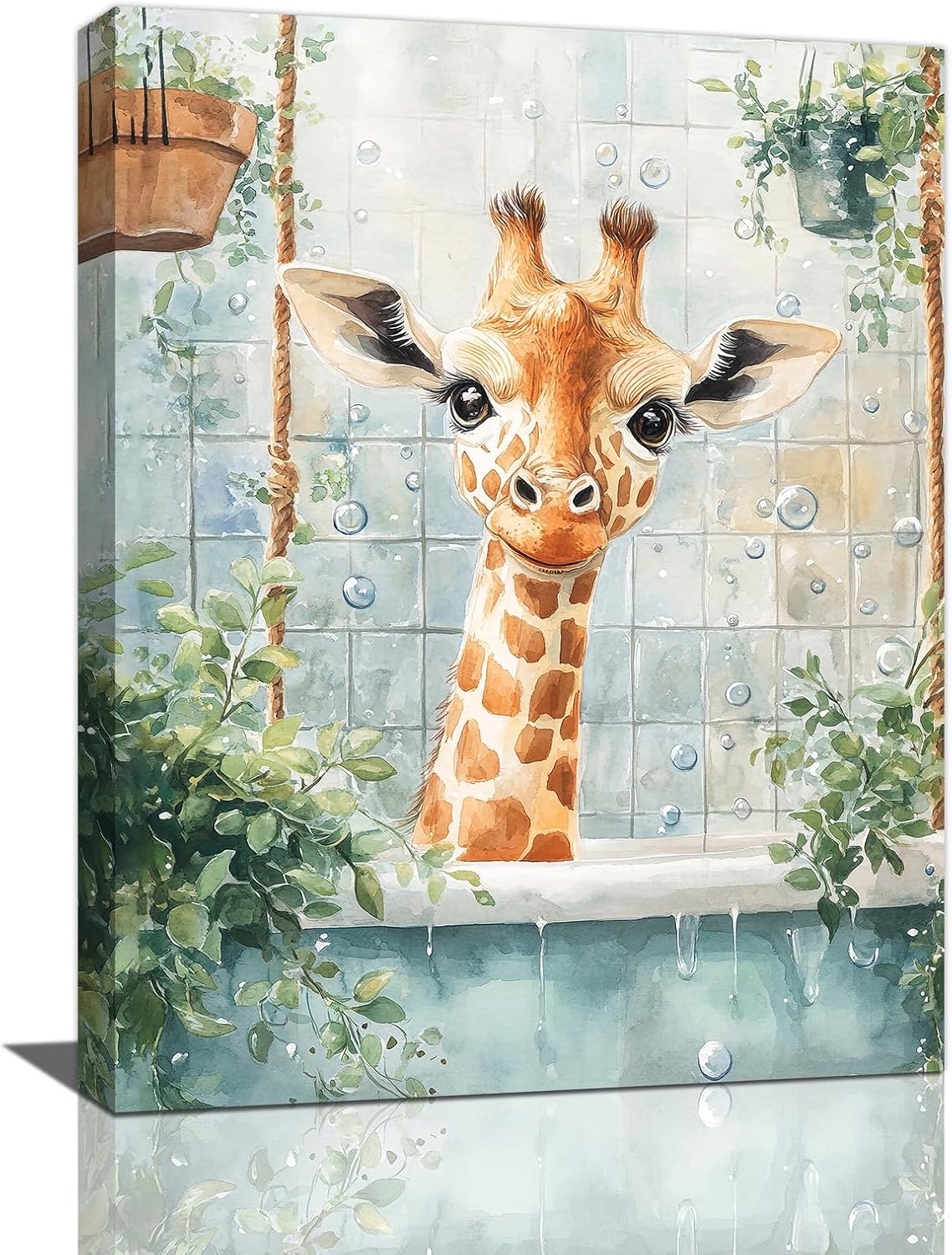 Bathroom Funny Giraffe Pictures Wall Art, Watercolor Giraffe Bathroom Wall Decor, Animal Framed