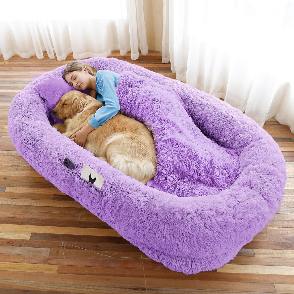 Human Dog Bed, 71''x45''x12'' Size Fits You and Pets, Washable Faux Fur Pet Bed for People Doze