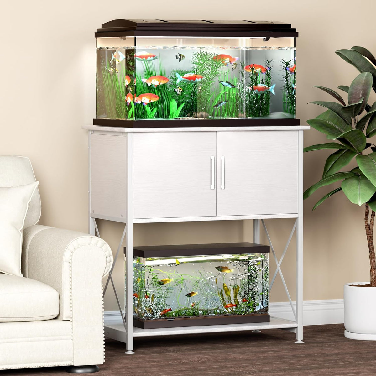 20-29 Gallon Aquarium Stand Metal Frame Fish Tank Stand with Cabinet Storage, for 20 Gallon Long