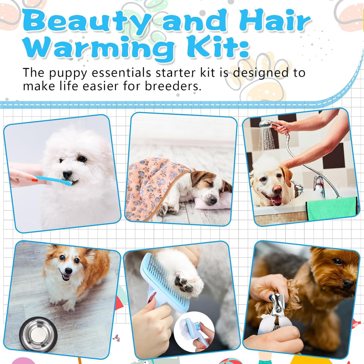 65 Pcs Puppy Supplies Starter Kit Small Dog Essentials Includes Dog Leash, Toys, Bowl, Brushes