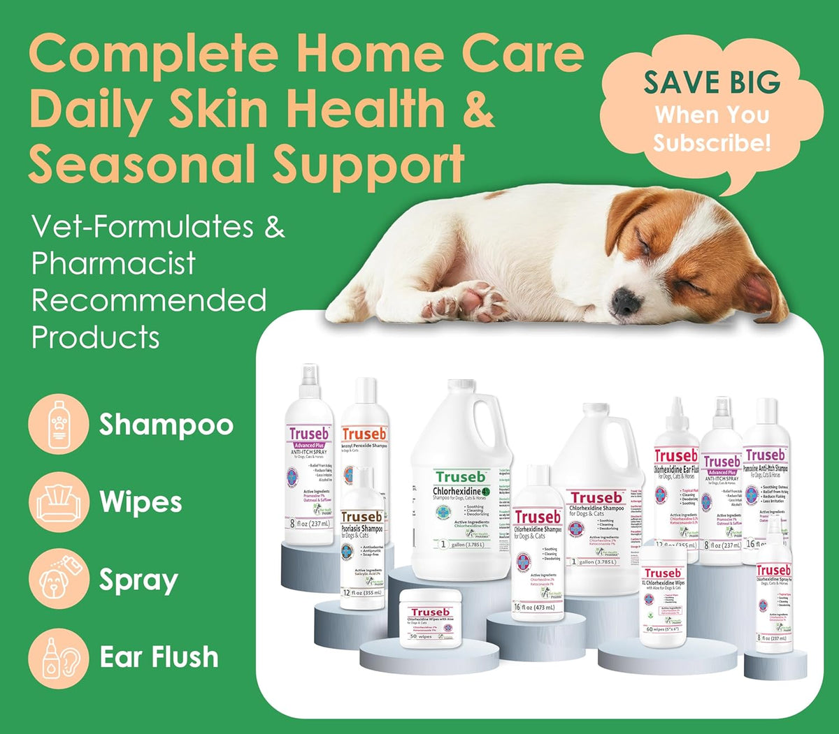 Truseb Topical Chlorhexidine 4% Shampoo for Dogs, Cats & Horses (12 oz)- with Aloe for Cleansing