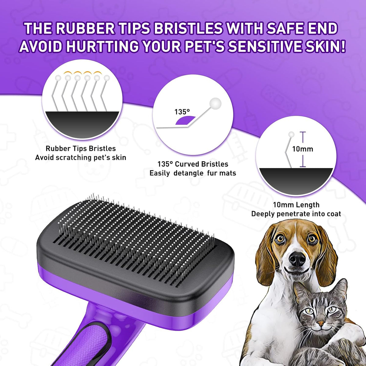 Dogs Cats Self Cleaning Slicker Brush for Shedding & Grooming Any Breed of Pets, Removes Loose
