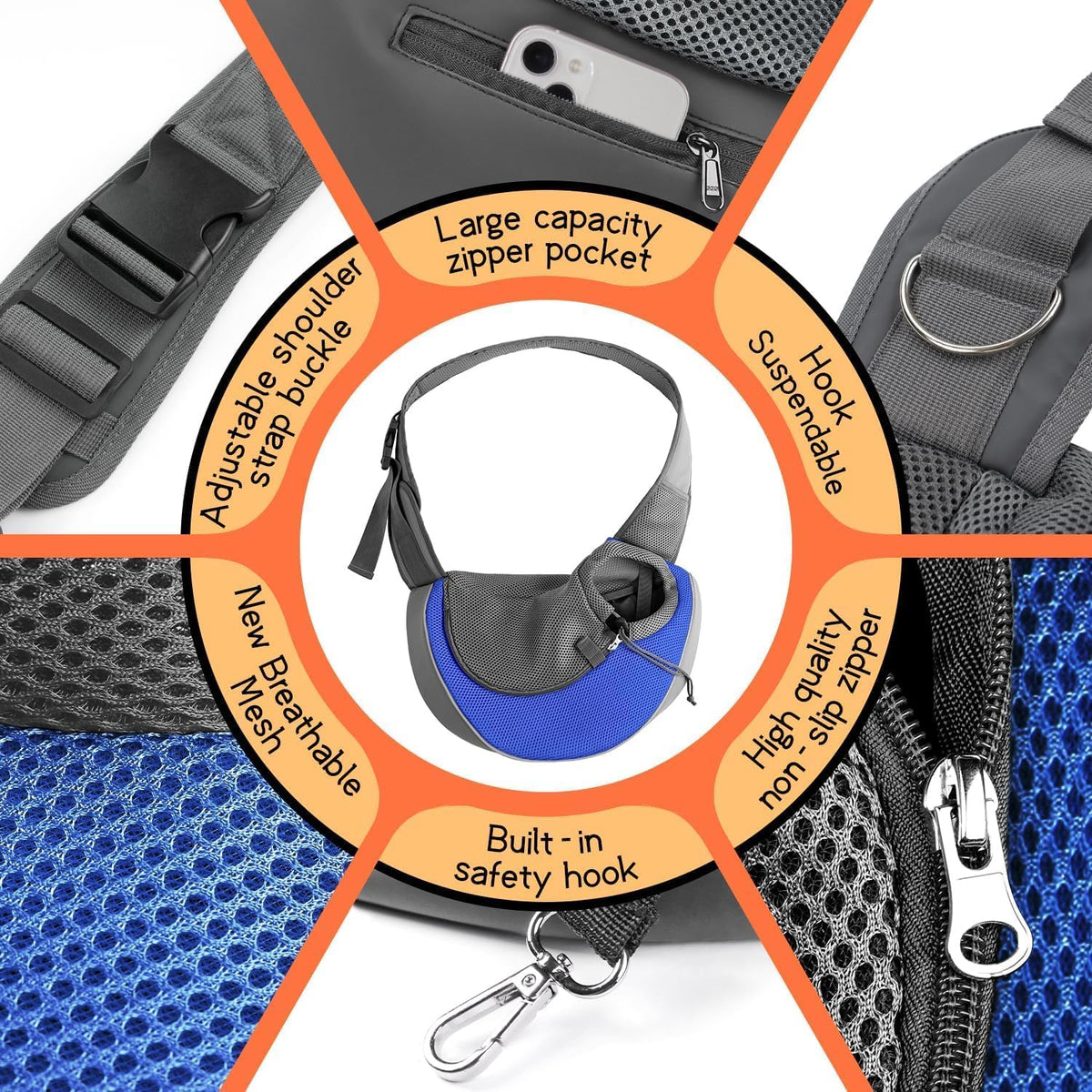 YUDODO Pet Sling Carrier for Small Dogs & Cats – Hands-Free Puppy Carrier with Safety Hook, Large