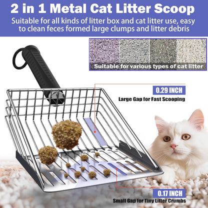 Cat Litter Scooper with Holder, Metal Litter Scoop Includes Portable Small Broom and Dustpan Set