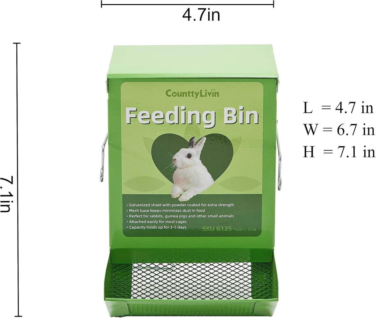 Metal Small Animal Feeder with Lid, Heavy Duty, Large Capacity Food Dispenser, Great for Rabbits