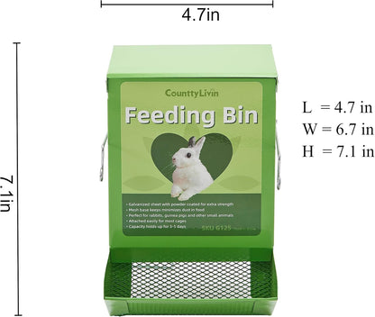 Metal Small Animal Feeder with Lid, Heavy Duty, Large Capacity Food Dispenser, Great for Rabbits