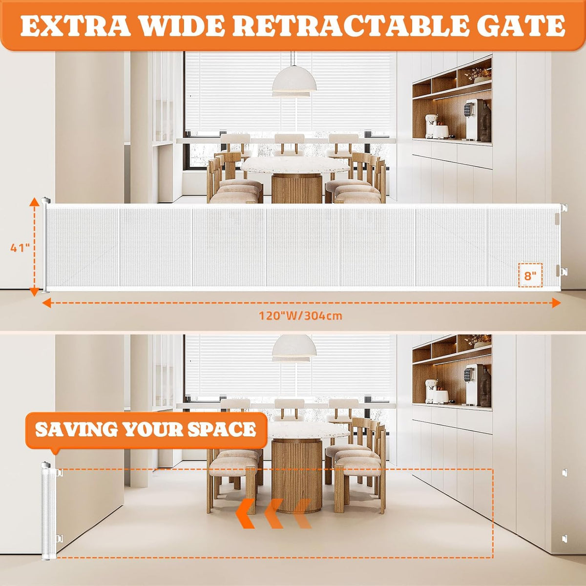 Pawtners Retractable Baby Gates Extra Wide, 41" Tall Extends up to 120" Wide, Dog Gate Indoor with