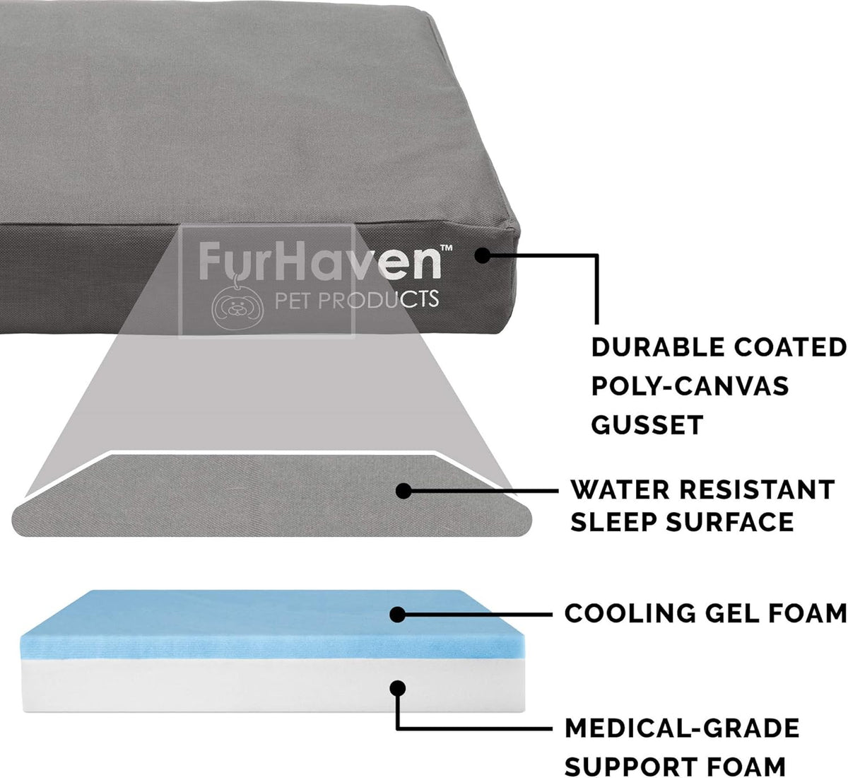 Furhaven Water-Resistant Cooling Gel Dog Bed for Large/Medium Dogs w/ Removable Washable Cover, For