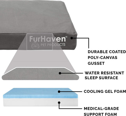 Furhaven Water-Resistant Cooling Gel Dog Bed for Large/Medium Dogs w/ Removable Washable Cover, For